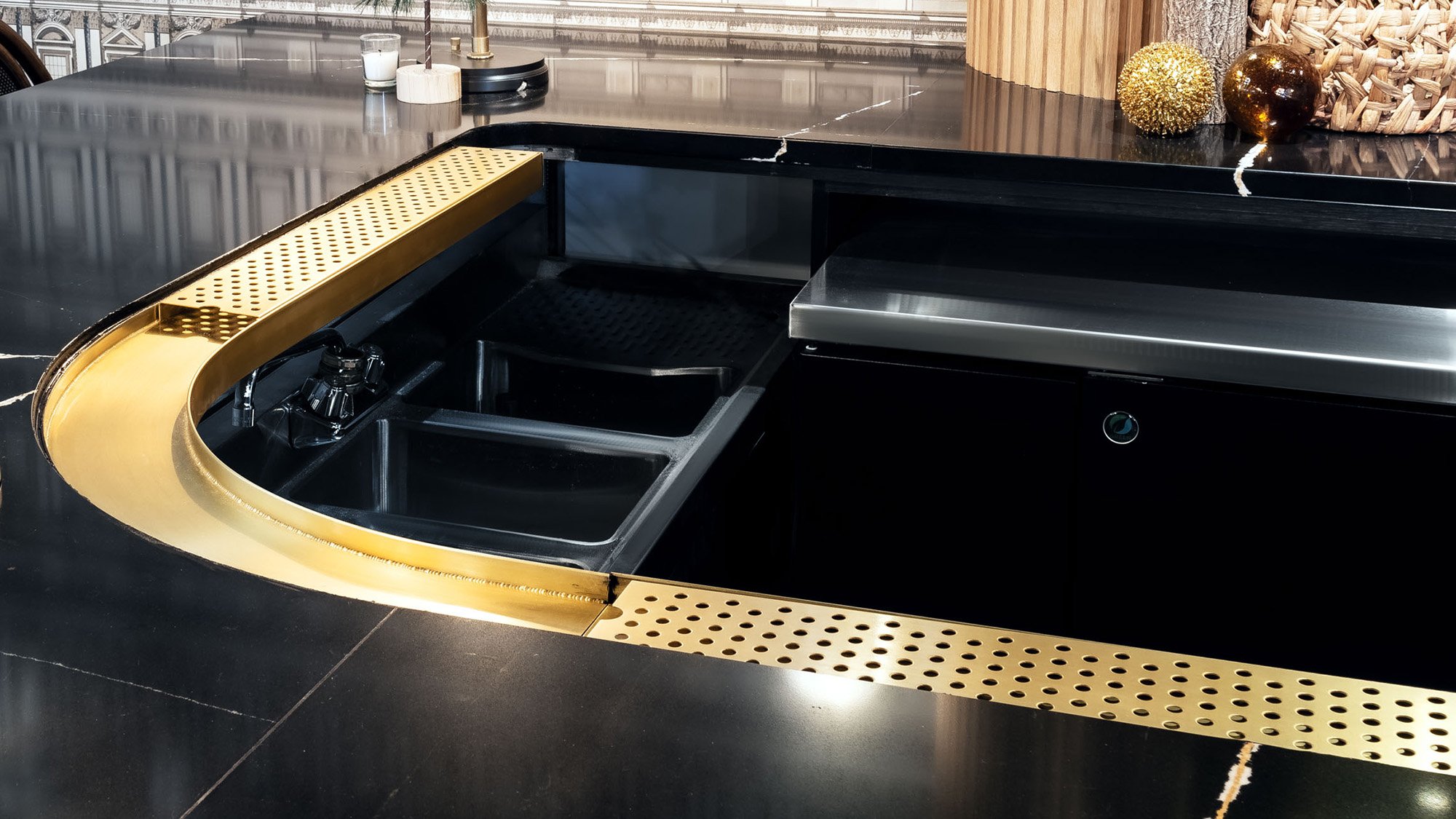 custom radius brass drink rail