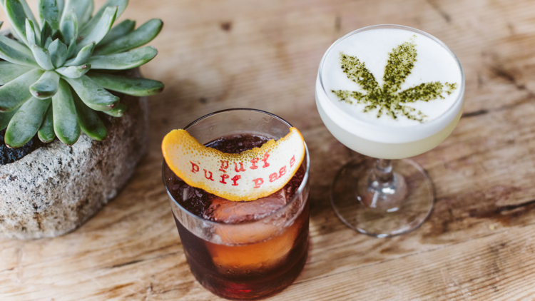 The Stoney Negroni and Sour T-iesel, two of the cannabis drinks offered at Gracias Madre