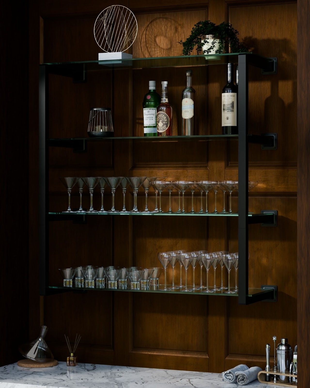 matte black square tubing shelving