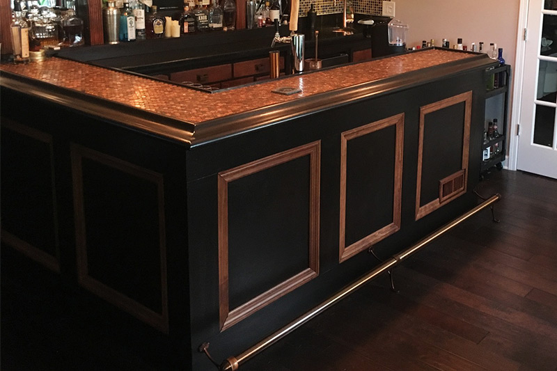 Sunset Copper bar rail installed at a bar